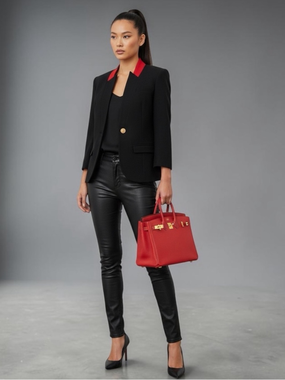 Smythe *Les Vestes Black 100% Wool Blazer Red Collar Gold Button Size 8 - Picture 4 of 10